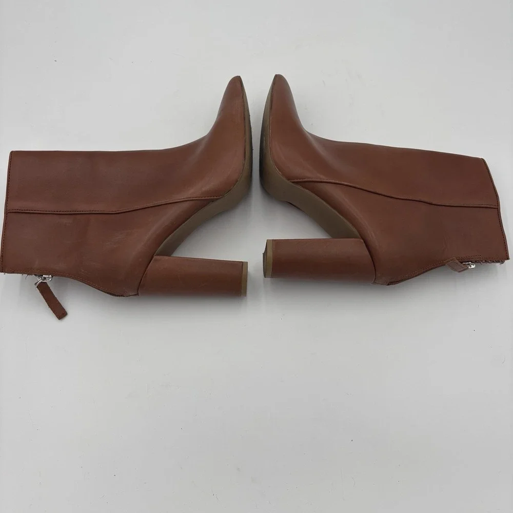 STEVE MADDEN Renn Brown Leather Block‎ Heel Pointed Zip Up Boots Womens Size 8.5